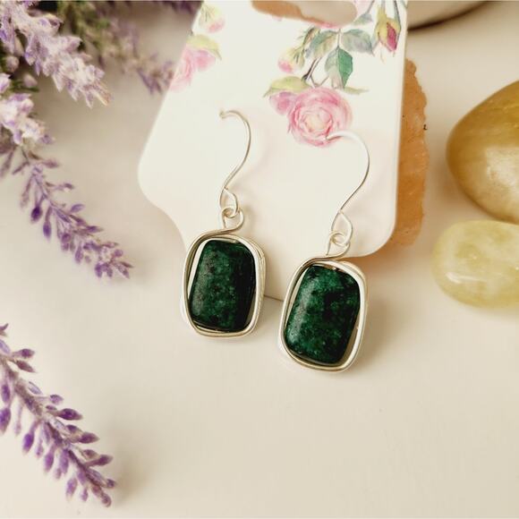 Natural African Turquoise Stone Earrings, Silver Plated Wire Wrapped Earrings - Picture 2 of 9